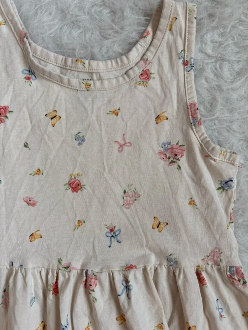 H&M Cream Tank Dress with Cottagecore Feminine Colorful Floral AOP